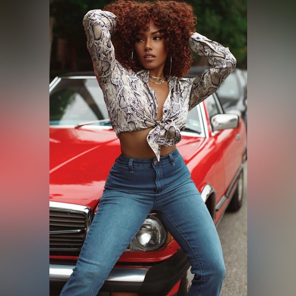 FASHION NOVA "Snake It Off" Snakeprint Animal Print Button Down Shirt Top